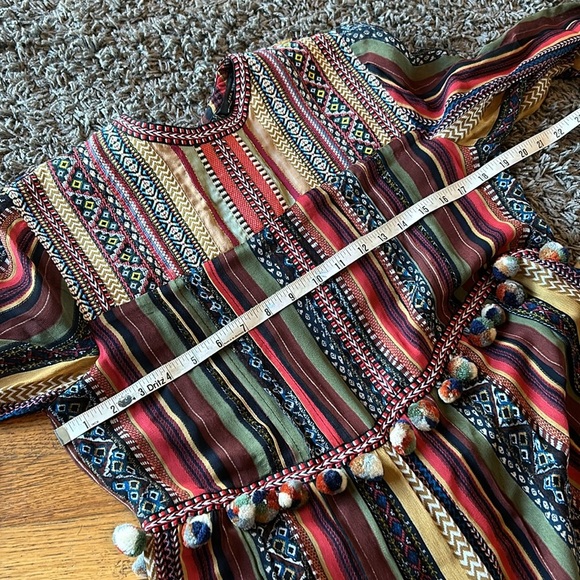 Zara Multicolor Pom Pom Trim Tiered Boho Maxi Dress Size Medium - Picture 9 of 16